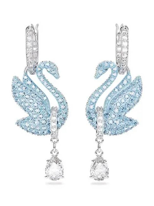 Iconic Swan Drop Rhodium Plated Earrings Blue - SWAROVSKI - BALAAN 2