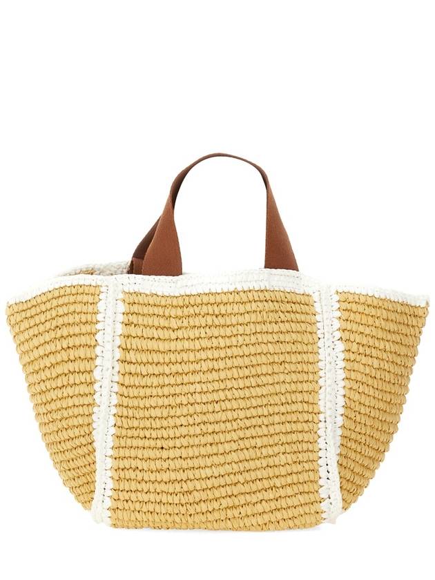 Embroidered Logo Woven Tote Bag Beige - MARNI - BALAAN 3