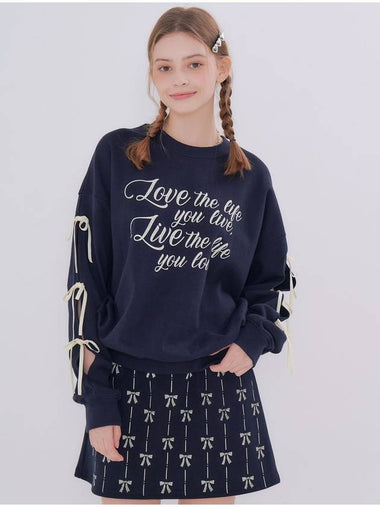 Ribbon Slit Lettering Overfit Sweatshirt Navy - METAPHER - BALAAN 1