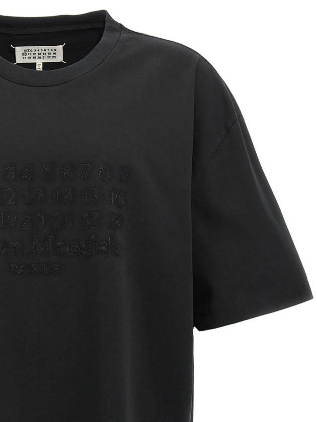 Embroidered Logo Cotton Short Sleeve T-Shirt Black - MAISON MARGIELA - BALAAN 4