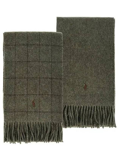 PC0743 350 Pony Windowpane Plaid Check Reversible Fringe Muffler Scarf - POLO RALPH LAUREN - BALAAN 2