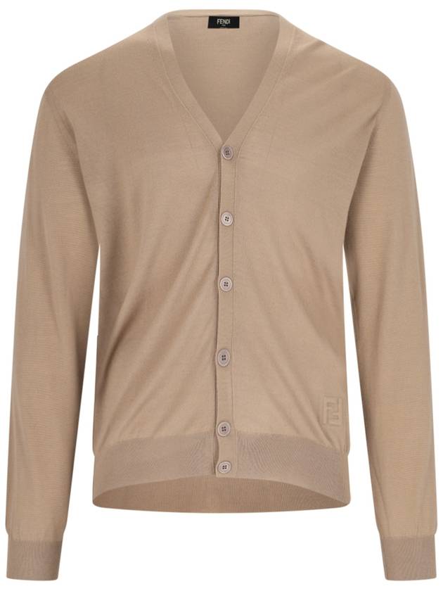 Men's V-Neck Wool Cardigan Light Brown - FENDI - BALAAN 2