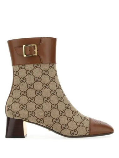 Women s GG Canvas Ankle Middle Boots Brown - GUCCI - BALAAN 1