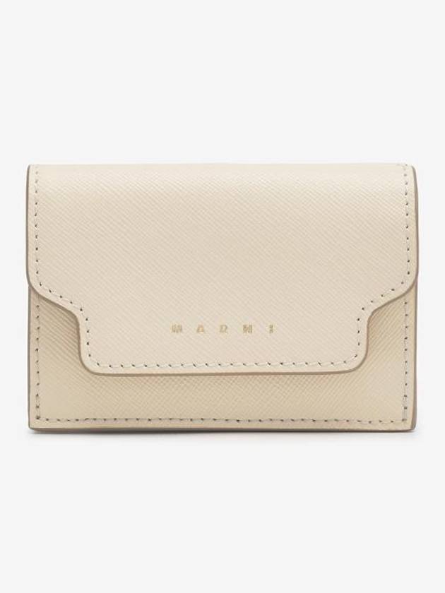 Saffiano Leather Trifold Half Wallet Talc - MARNI - BALAAN 2