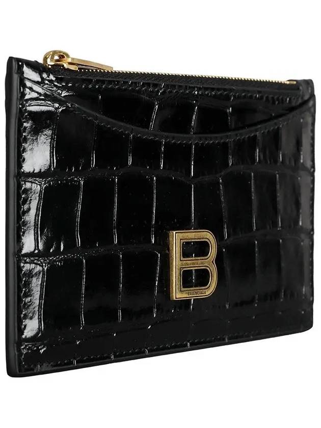 crocodile embossed zipper hour glass card wallet black gold - BALENCIAGA - BALAAN.