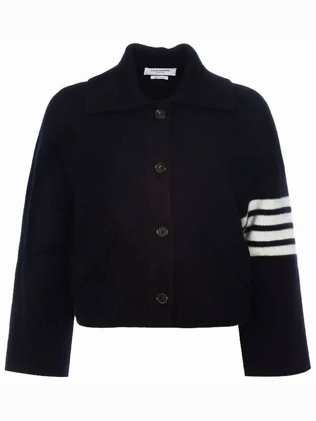 Milano 4-bar Crop Boiled Wool Single Coat Navy - THOM BROWNE - BALAAN 6