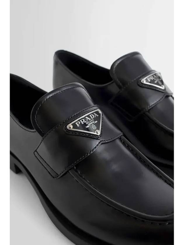 Triangle Logo Brush Leather Loafers Black - PRADA - BALAAN 6