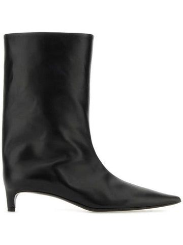 Pointed Toe Leather Heel Middle Boots Black - JIL SANDER - BALAAN 1