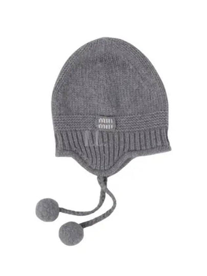 Logo Patch Knit Wool Cashmere Beanie Grey - MIU MIU - BALAAN 2