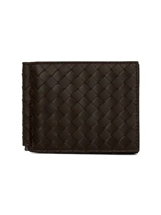 Intrecciato Money Clip Halfwallet Dark Brown - BOTTEGA VENETA - BALAAN.