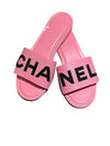 Stitched Lettering Logo Slippers Slide Sandals Pink 36 5 G39988 - CHANEL - BALAAN 1