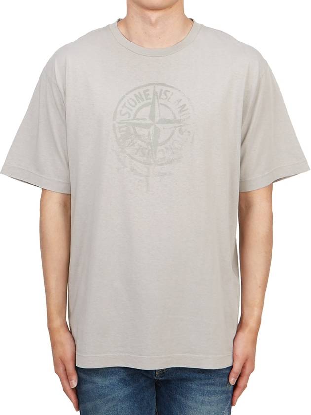 Men's Logo Print Crew Neck Short Sleeve T-Shirt Grey - STONE ISLAND - BALAAN 2