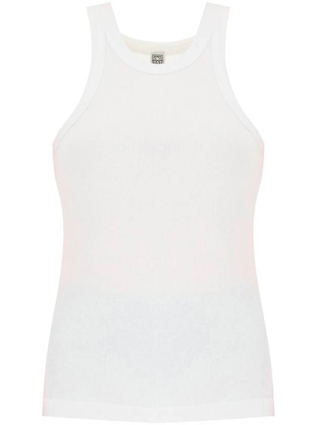 Women's Curved Ribbed Cotton Sleeveless White - TOTEME - BALAAN 2