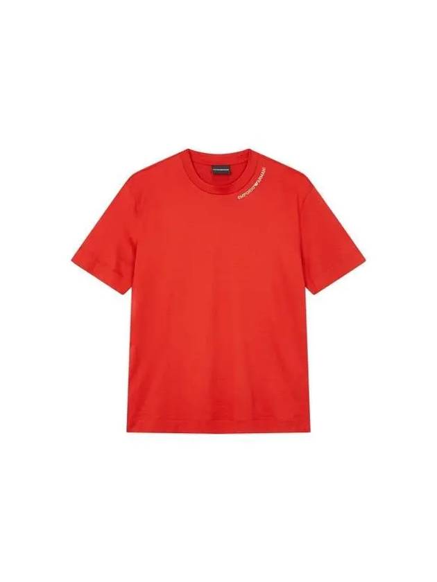 Men s Embroidered Full Logo Lyocell T Shirt Red 270771 - EMPORIO ARMANI - BALAAN 1