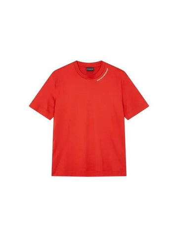 Men s Embroidered Full Logo Lyocell T Shirt Red 270771 - EMPORIO ARMANI - BALAAN 1