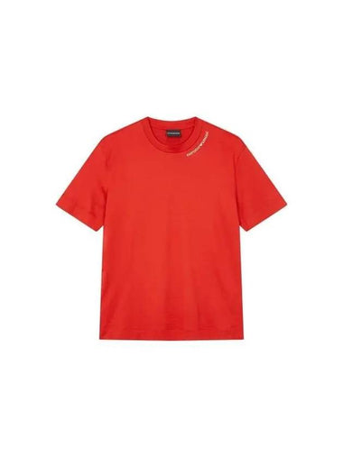 Men s Embroidered Full Logo Lyocell T Shirt Red 270771 - EMPORIO ARMANI - BALAAN 1