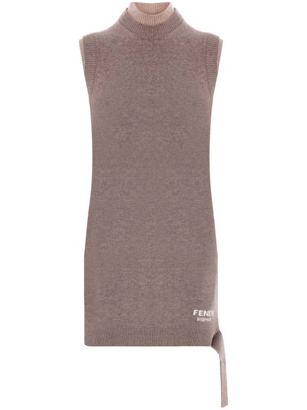 Logo Intarsia Sleeveless Wool Short Dress Grey - FENDI - BALAAN 2