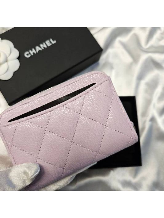 Classic zipper light purple lavender pink gold caviar card coin purse AP0216 B16718 NW784 - CHANEL - BALAAN 2