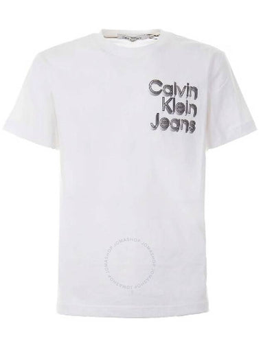 Calvin Klein Stacked Euphoric Logo Cotton T Shirt in Bright White Size Large - CALVIN KLEIN - BALAAN 1