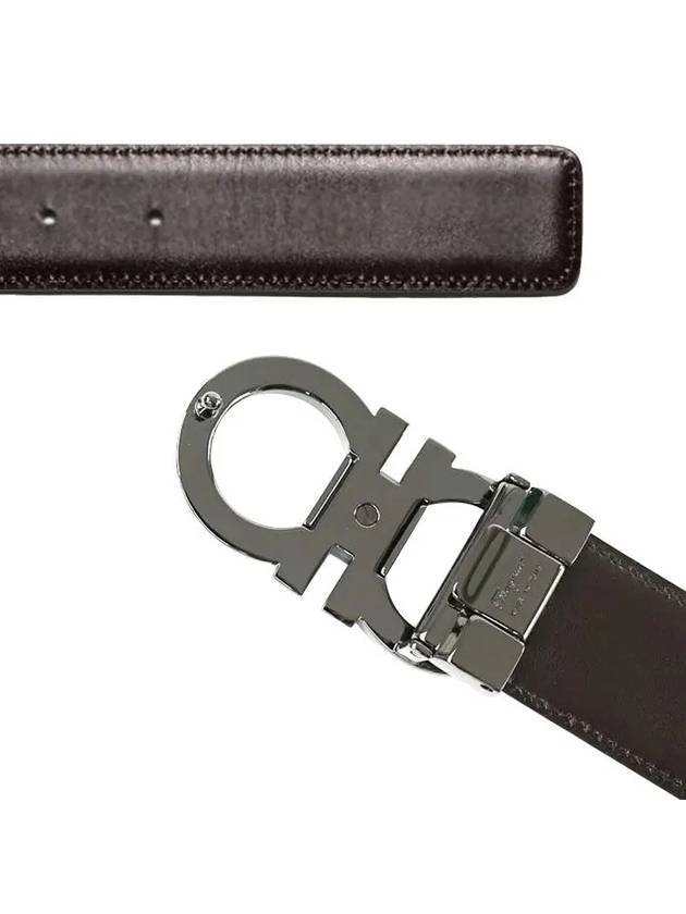 Double Gancini Reversible Leather Belt Black Auburn - SALVATORE FERRAGAMO - BALAAN 4