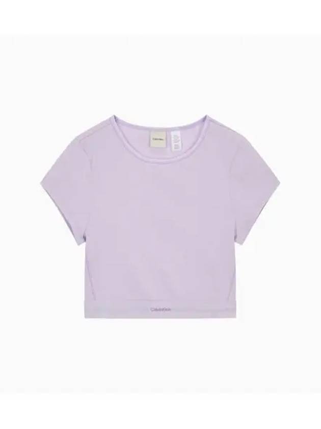 Stretch Ribbed Knit Crop Short Sleeve T-Shirt Lilac Quartz - CALVIN KLEIN - BALAAN 2