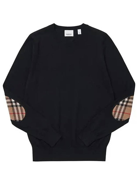 Check Patch Merino Wool Knit Top Black - BURBERRY - BALAAN 2