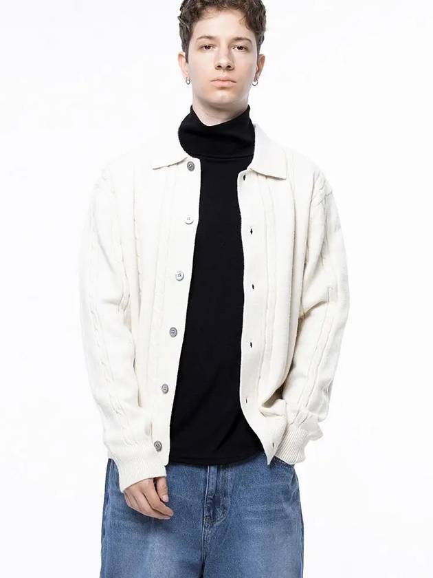 Men s M243OT02IV Dense Cable Collar Neck Knit Button Cardigan Ivory - CHANCE'S NOI - BALAAN 7