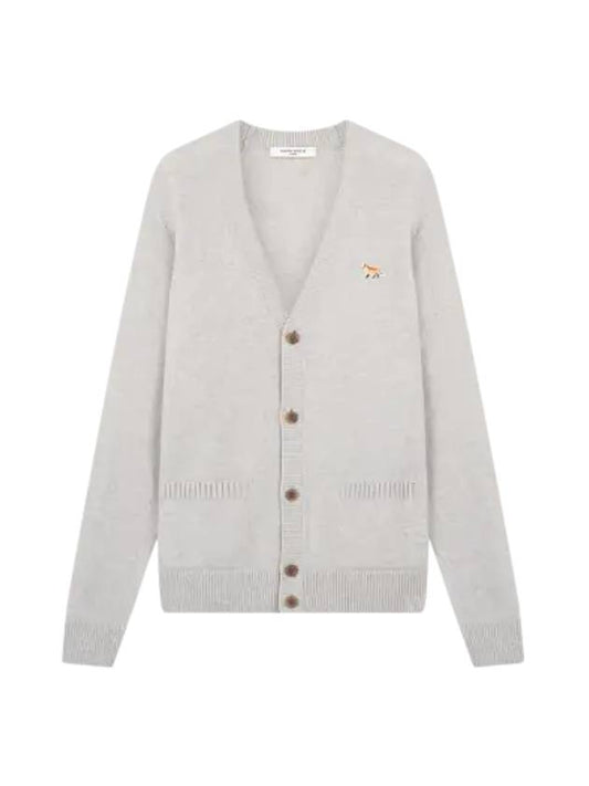 Baby Fox Patch V-neck Cardigan Light Grey - MAISON KITSUNE - BALAAN 2