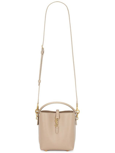 Le 37 Signature Logo Shiny Leather Small Bucket Bag Dark Beige - SAINT LAURENT - BALAAN 1