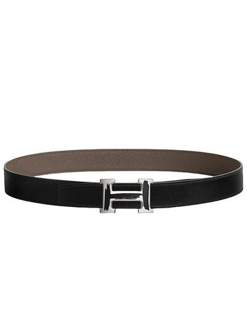 Men's Brush Buckle Reversible 32MM Leather Belt Noir - HERMES - BALAAN 1