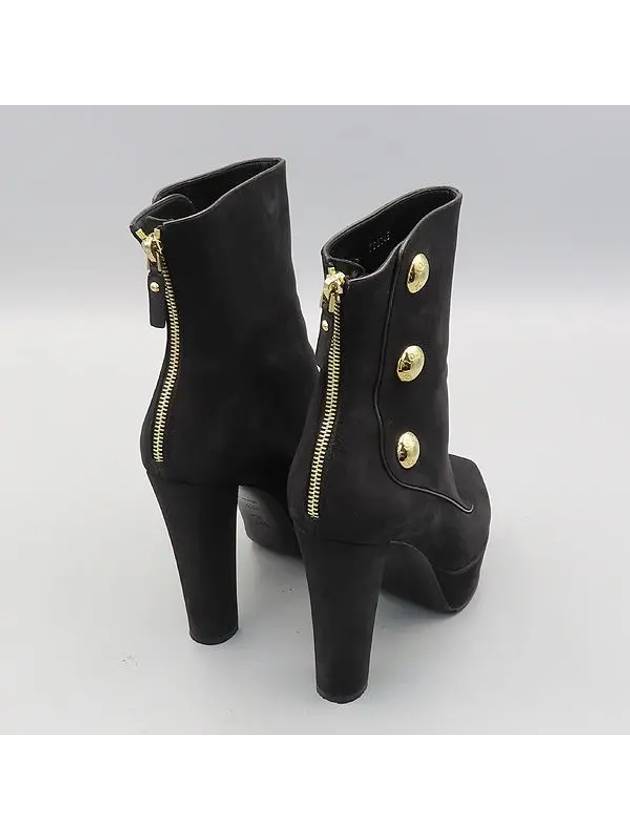 Black suede gold logo button decoration open toe wedge heel zip up boots 38 - LOUIS VUITTON - BALAAN 4