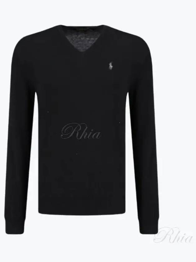 Embroidery Logo V Neck Knit Top Black - POLO RALPH LAUREN - BALAAN 2