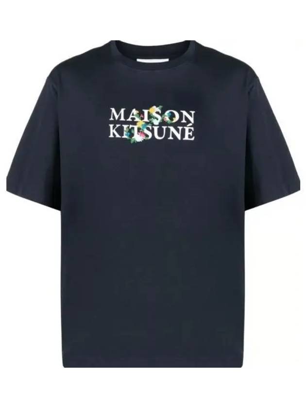 Flowers Oversized Short Sleeve T-Shirt Navy - MAISON KITSUNE - BALAAN 2