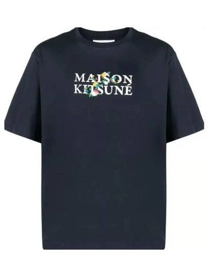 Flowers Oversized Short Sleeve T-Shirt Navy - MAISON KITSUNE - BALAAN 2