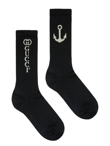 Jacquard Lettering Logo Men's Black Socks 626289 4G157 1078 - GUCCI - BALAAN 1