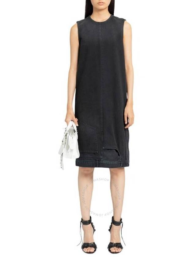 Upside Down Denim Round Neck Sleeveless Midi Dress Black - BALENCIAGA - BALAAN 2