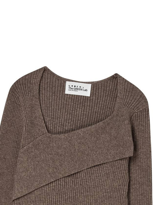 Diagonal neckline slim ribbed knit Cocoa - THE GREEN LAB - BALAAN 2