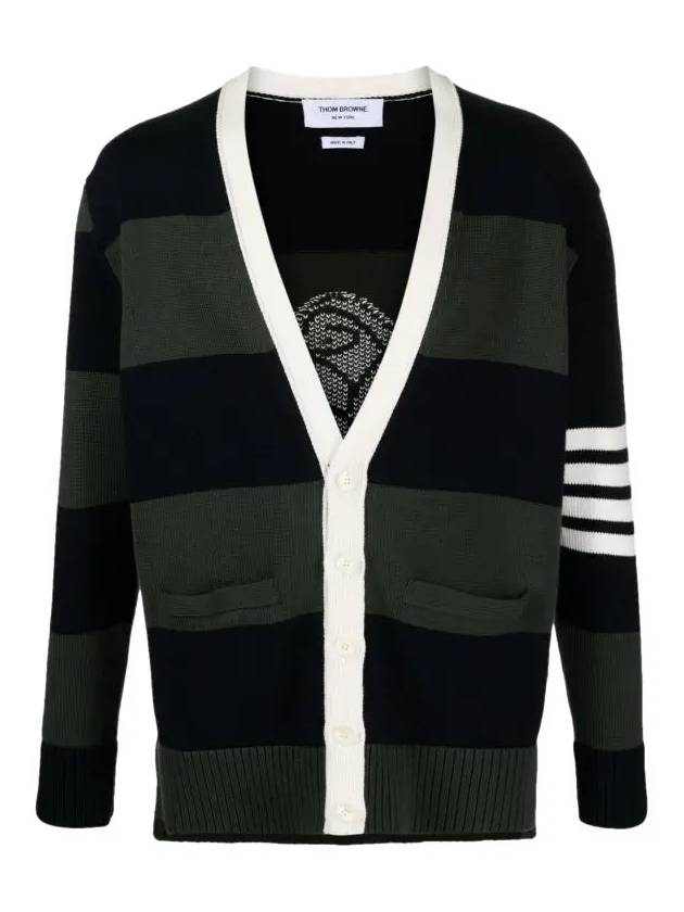 Pattern Intarsia Stripe Cardigan Dark Green - THOM BROWNE - BALAAN 2