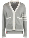 4 Bar Stitch V Neck Cardigan Grey - THOM BROWNE - BALAAN 2