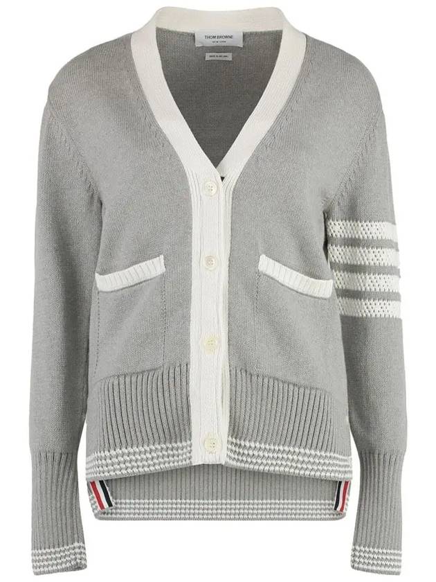 4 Bar Stitch V Neck Cardigan Grey - THOM BROWNE - BALAAN 2