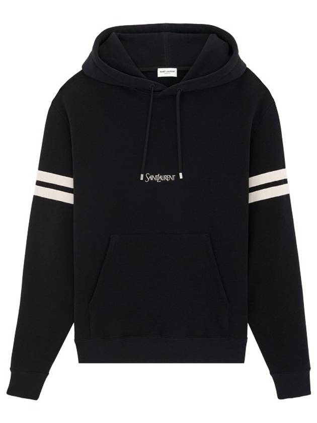 Embroidered Logo Hoodie Black - SAINT LAURENT - BALAAN 1