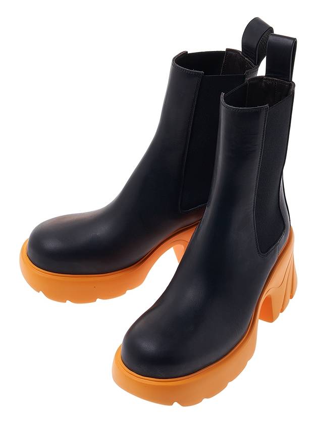Women's Flash Platform Leather Chelsea Boots Black Tangerine - BOTTEGA VENETA - BALAAN.