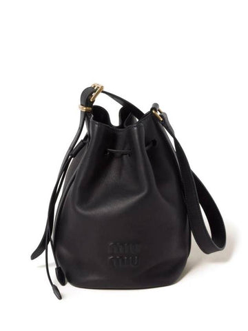 Logo Leather Bucket Bag Black - MIU MIU - BALAAN 1