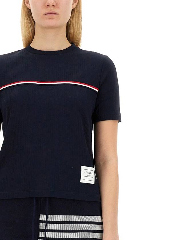 Women's High Twist Rip Stripe Short Sleeve T-Shirt Navy - THOM BROWNE - BALAAN 5