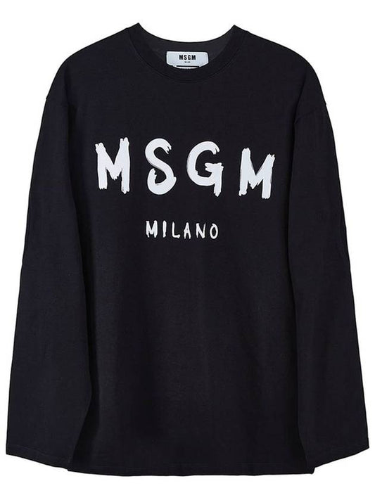 Milano Brushed Logo Long Sleeve T-Shirt Black - MSGM - BALAAN.