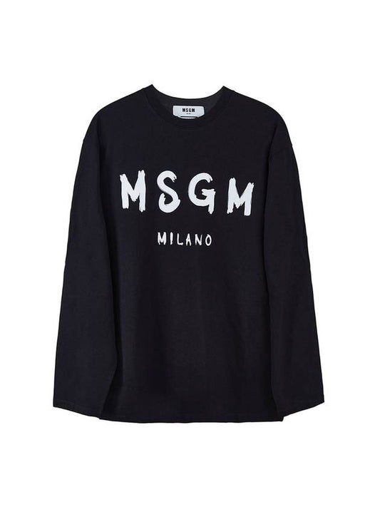 Milano Brushed Logo Long Sleeve T-Shirt Black - MSGM - BALAAN 1