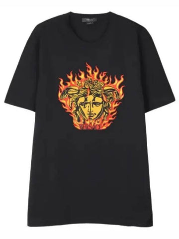 Medusa Flame Embroidery T Shirt Short Sleeve Men s Tee - VERSACE - BALAAN 1