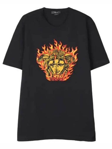 Medusa flame embroidered T shirt - VERSACE - BALAAN 1