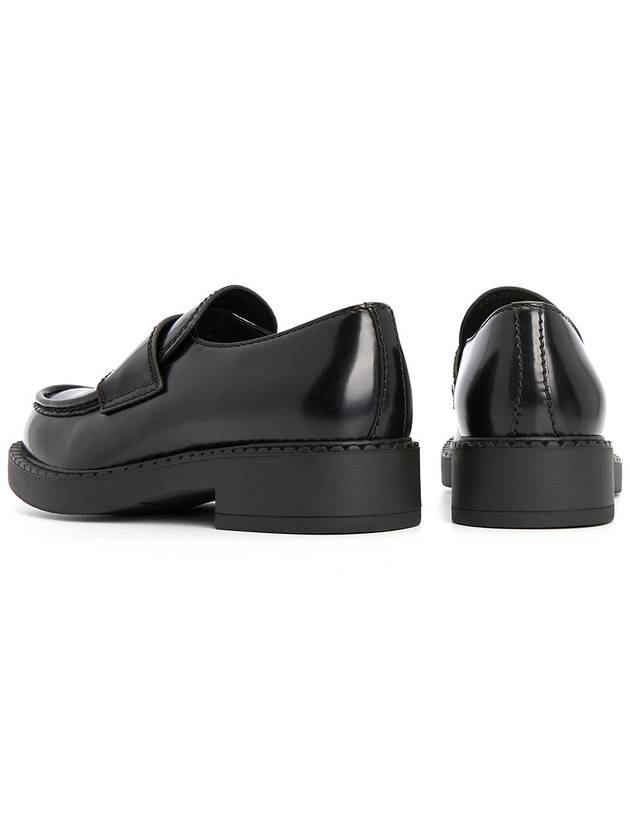 Chocolate Brushed Leather Loafers Black - PRADA - BALAAN 7