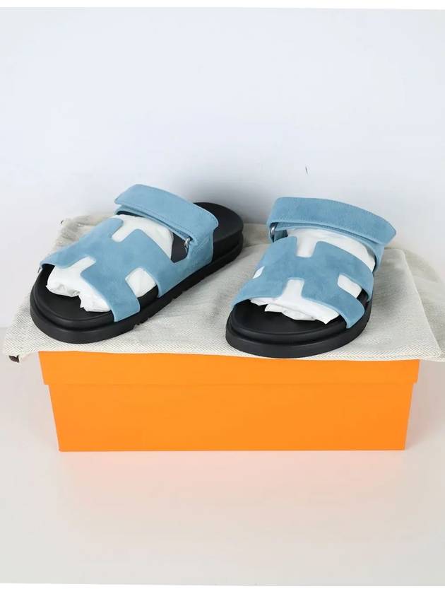 Chypre Suede Goatskin Sandals Blue Mineral - HERMES - BALAAN 6